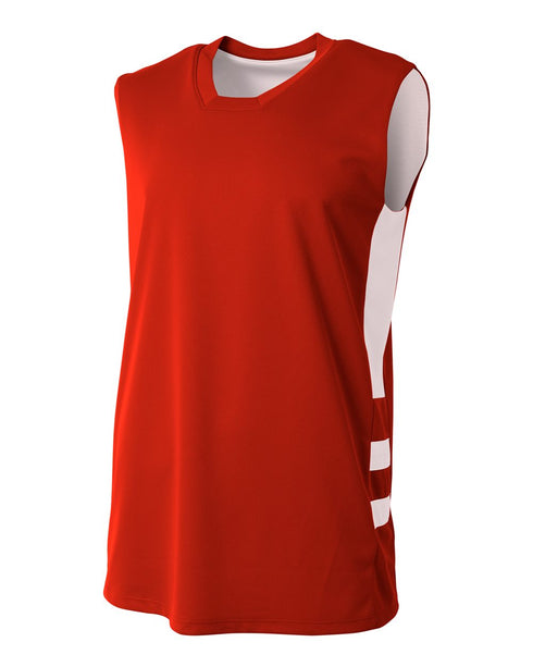 A4 Youth Reversible Speedway Muscle Tee (NB2349), Color 'Scarlet/White'