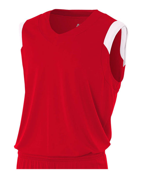 A4 Youth Moisture Management V-neck Muscle (NB2340), Color 'Scarlet/White'