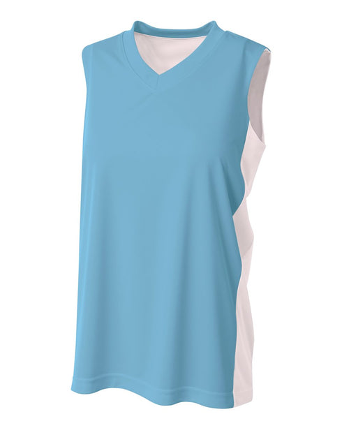 A4 Women's Reversible Moisture Management Muscle (NW2320), Color 'Light Blue/White'