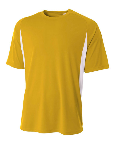 A4 Cooling Performance Color Blocked Short Sleeve Crew, Sizes 2XL-4XL (N3181), Color 'Gold/White'