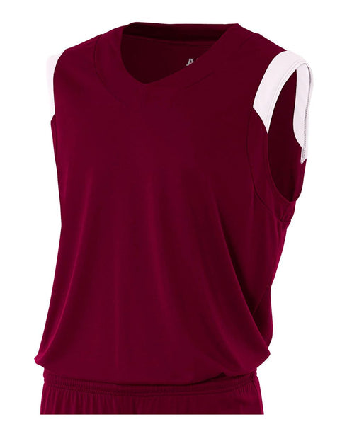 A4 Moisture Management V-neck Muscle (N2340), Color 'Maroon/White'