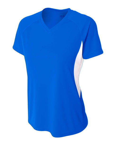 A4 Women's Color Block Performance V-Neck (NW3223), Color 'Royal/White'