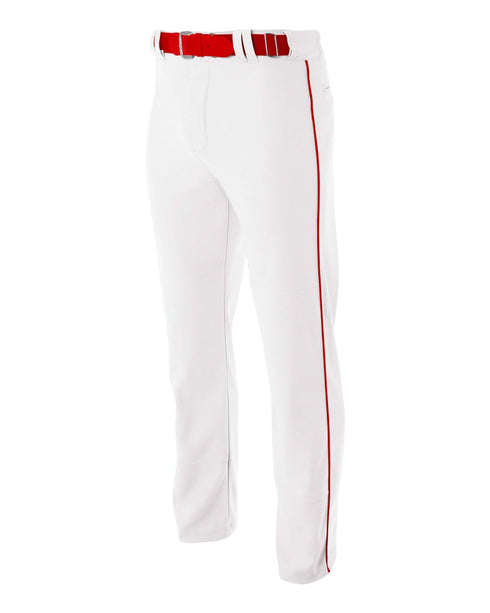A4 Pro Style Open Bottom Baggy Cut Baseball Pant (N6162), Color 'White/Scarlet'