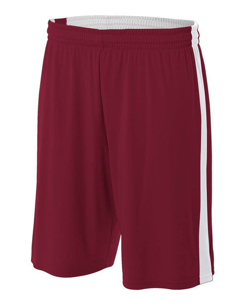 A4 Youth Reversible Moisture Management 8" Short (NB5284), Color 'Cardinal/White'