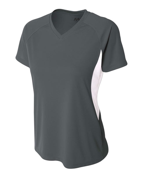 A4 Women's Color Block Performance V-Neck (NW3223), Color 'Graphite/White'