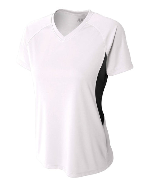 A4 Women's Color Block Performance V-Neck (NW3223), Color 'White/Black'