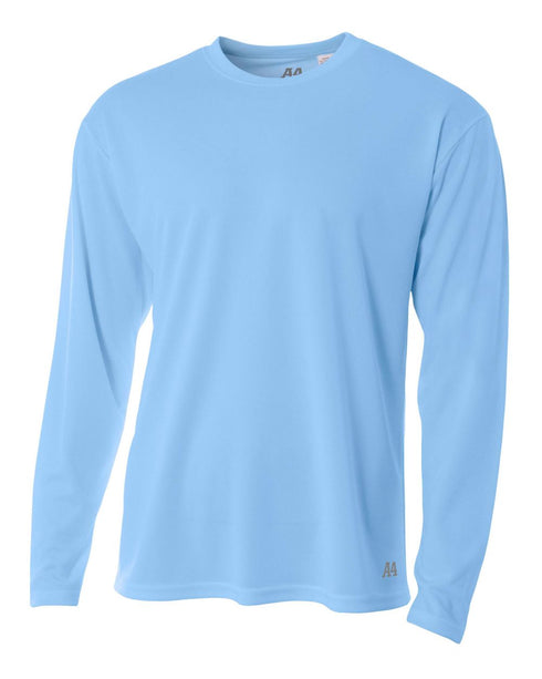 A4 Men's Long Sleeve Crew Birds Eye Mesh Tee (N3253), Color 'Light Blue'