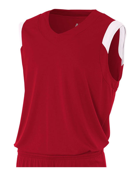 A4 Moisture Management V-neck Muscle (N2340), Color 'Cardinal/White'