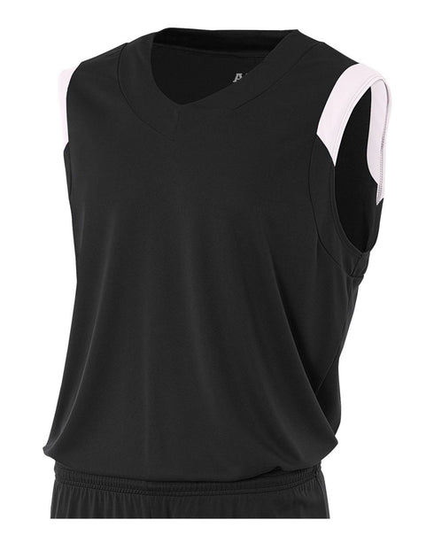 A4 Youth Moisture Management V-neck Muscle (NB2340), Color 'Black/White'