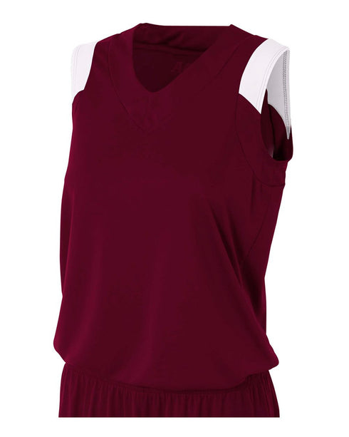 A4 Women's Moisture Management V-Neck Muscle (NW2340), Color 'Maroon/White'