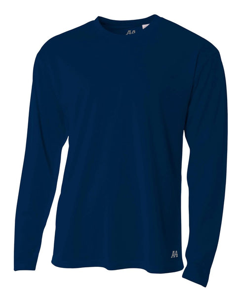 A4 Men's Long Sleeve Crew Birds Eye Mesh Tee (N3253), Color 'Navy'