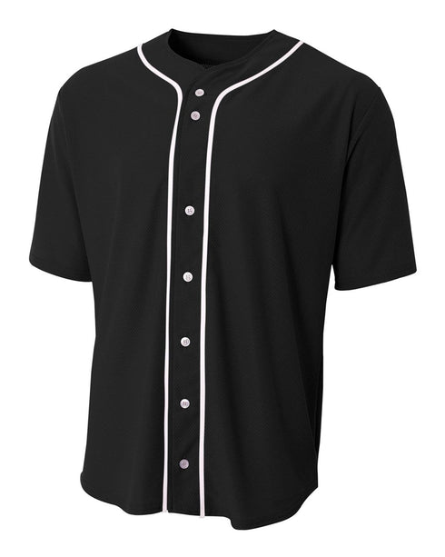 A4 Short Sleeve Full Button Baseball Top (N4184), Color 'Black'