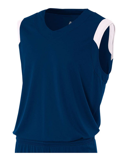 A4 Youth Moisture Management V-neck Muscle (NB2340), Color 'Navy/White'