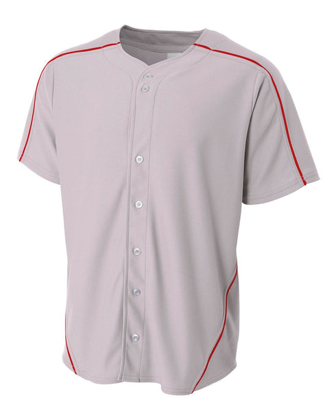 A4 Men's Warp Knit Baseball Jersey (N4214), Color 'Grey/Scarlet'