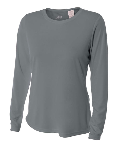 A4 Women's Long Sleeve Performance Crew, Sizes 2XL-4XL (NW3002), Color 'Graphite'