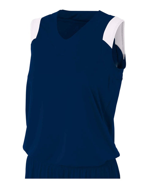A4 Women's Moisture Management V-Neck Muscle (NW2340), Color 'Navy/White'