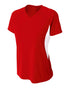 A4 Women's Color Block Performance V-Neck (NW3223), Color 'Scarlet/White'