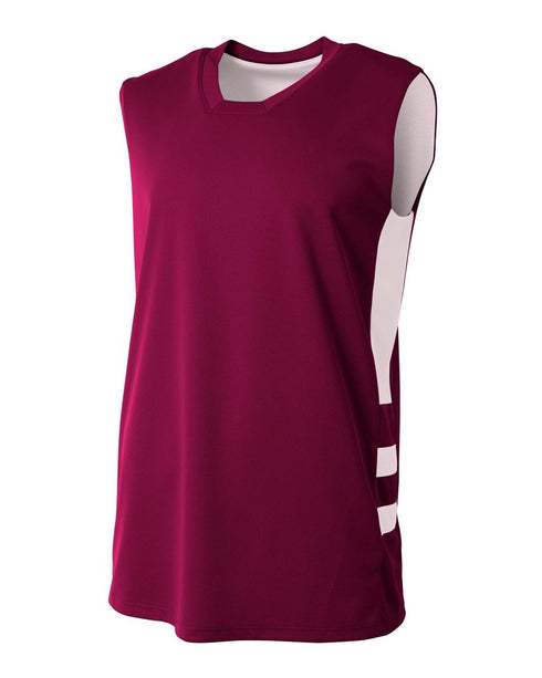 A4 Youth Reversible Speedway Muscle Tee (NB2349), Color 'Maroon/White'