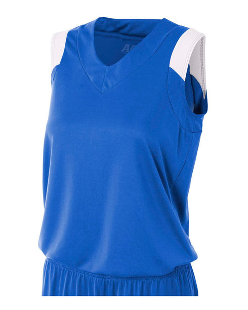 A4 Women's Moisture Management V-Neck Muscle (NW2340), Color 'Royal/White'