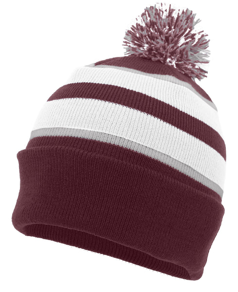 Pacific Headwear Knit Fold Over Pom-Pom Beanie (641K), Color 'MaroonWhiteSilver'