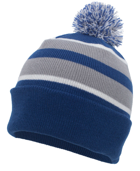Pacific Headwear Knit Fold Over Pom-Pom Beanie (641K), Color 'RoyalSilverWhite'