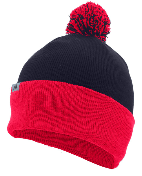 Pacific Headwear Knit Fold Over Pom-Pom Beanie (641K), Color 'NavyRed'