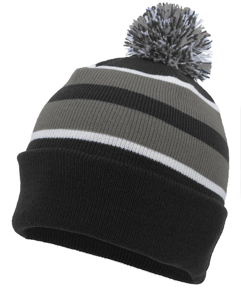 Pacific Headwear Knit Fold Over Pom-Pom Beanie (641K), Color 'BlackGraphiteWhite'