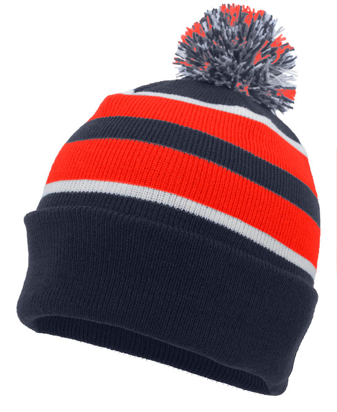 Pacific Headwear Knit Fold Over Pom-Pom Beanie (641K), Color 'NavyRedWhite'