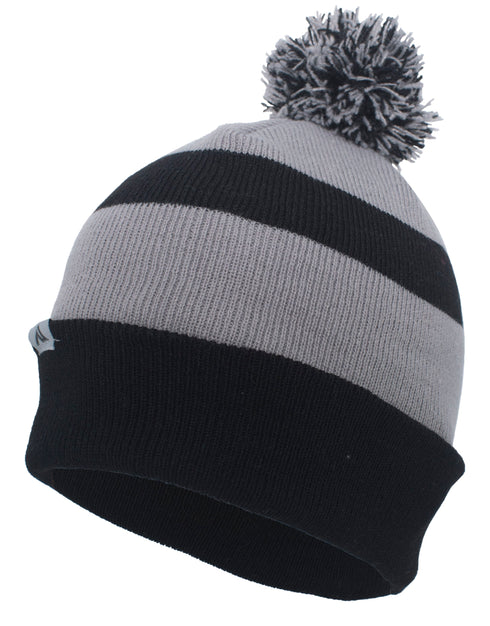 Pacific Headwear Knit Fold Over Pom-Pom Beanie (641K), Color 'BlackSilverBlack'