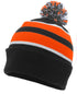 Pacific Headwear Knit Fold Over Pom-Pom Beanie (641K), Color 'BlackOrangeWhite'