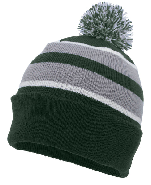 Pacific Headwear Knit Fold Over Pom-Pom Beanie (641K), Color 'DarkGreenSilverWhite'