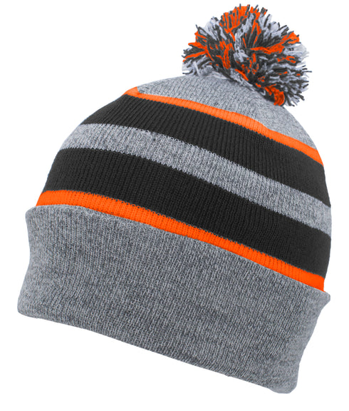 Pacific Headwear Knit Fold Over Pom-Pom Beanie (641K), Color 'HeatherBlackOrange'