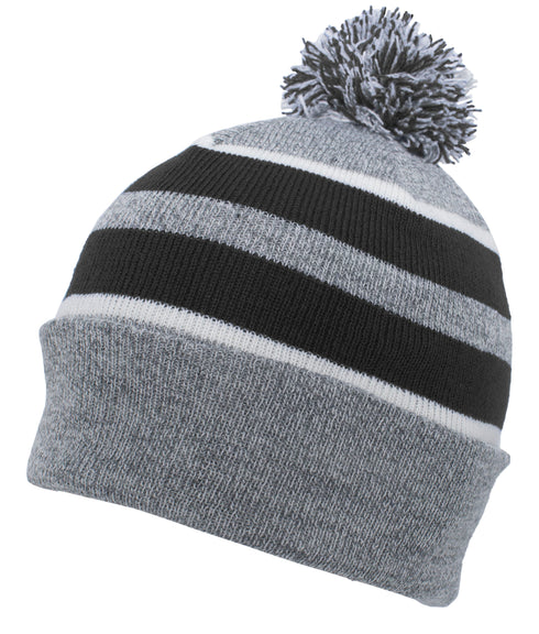 Pacific Headwear Knit Fold Over Pom-Pom Beanie (641K), Color 'HeatherBlackWhite'