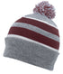Pacific Headwear Knit Fold Over Pom-Pom Beanie (641K), Color 'HeatherMaroonWhite'