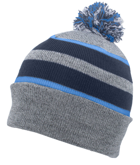 Pacific Headwear Knit Fold Over Pom-Pom Beanie (641K), Color 'HeatherNavyColumbiaBlue'