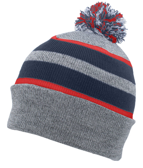Pacific Headwear Knit Fold Over Pom-Pom Beanie (641K), Color 'HeatherNavyRed'