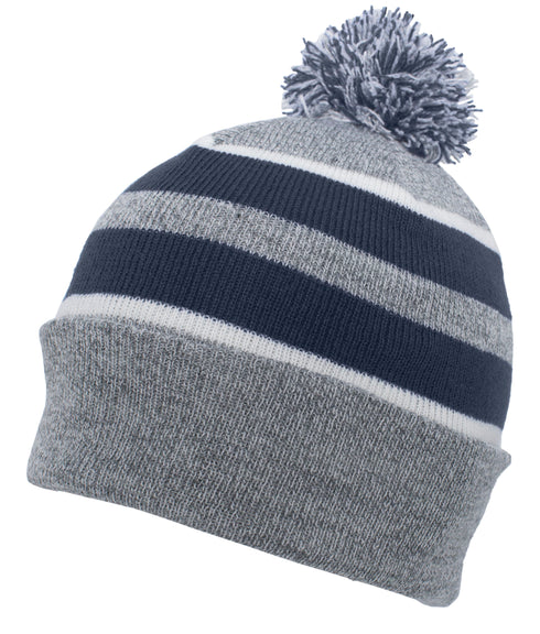 Pacific Headwear Knit Fold Over Pom-Pom Beanie (641K), Color 'HeatherNavyWhite'