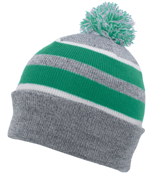 Pacific Headwear Knit Fold Over Pom-Pom Beanie (641K), Color 'HeatherTealWhite'