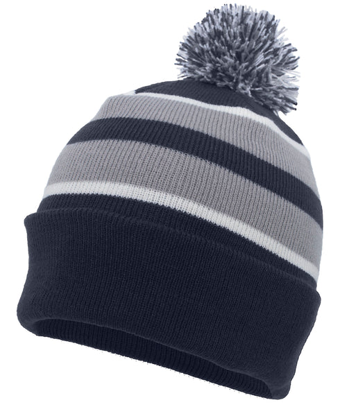 Pacific Headwear Knit Fold Over Pom-Pom Beanie (641K), Color 'NavySilverWhite'