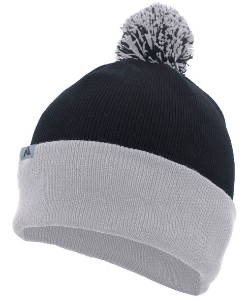 Pacific Headwear Knit Fold Over Pom-Pom Beanie (641K), Color 'BlackSilver'