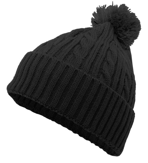 Pacific Headwear Cable Knit Pom-Pom Beanie (643K), Color 'Black'