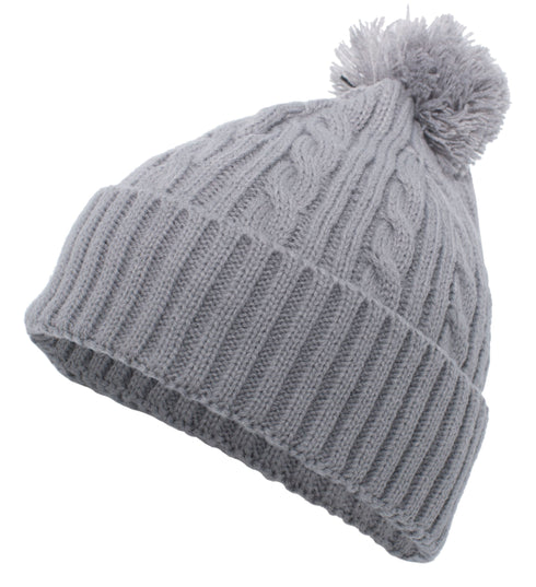 Pacific Headwear Cable Knit Pom-Pom Beanie (643K), Color 'Silver'