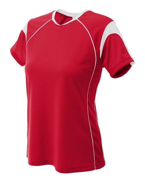 A4 Womens Color Blocked Pullover Top (NW3260), Color 'Scarlet/White'