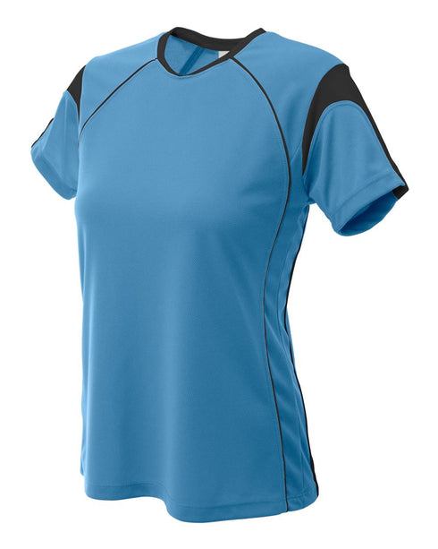 A4 Womens Color Blocked Pullover Top (NW3260), Color 'Light Blue/Black'