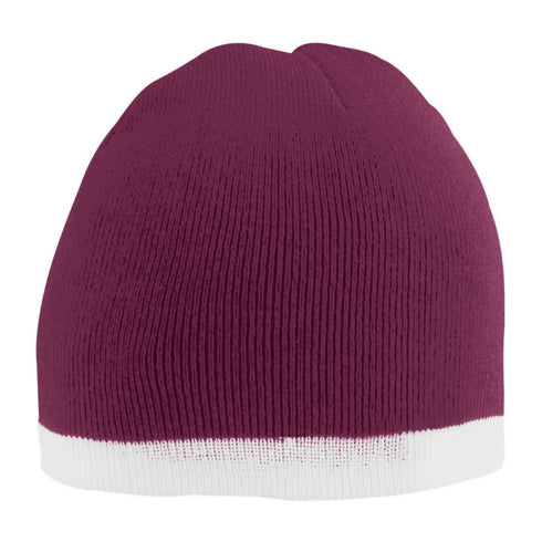 Augusta Sportswear Two-Tone Knit Beanie (6820), Color 'Maroon/White'