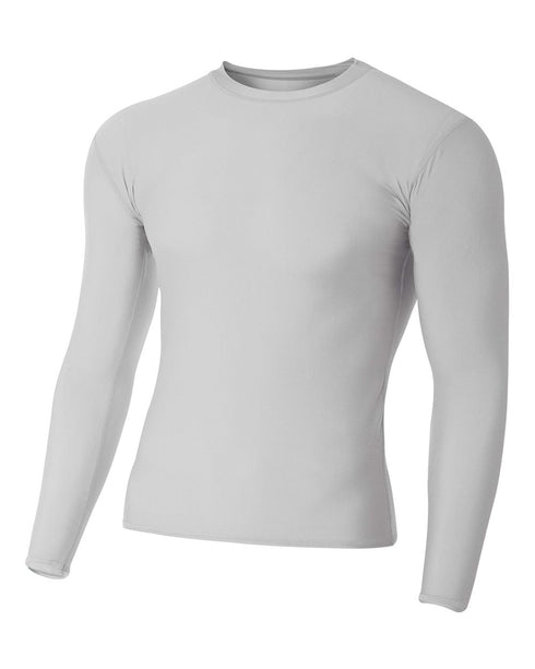 A4 Youth Long Sleeve Compression Crew (NB3133), Color 'Silver'