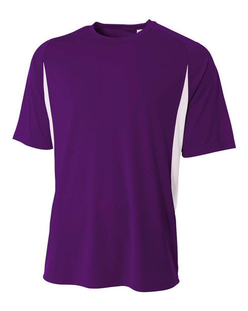 A4 Youth Cooling Performance Color Block Short Sleeve Crew (NB3181), Color 'Purple/White'