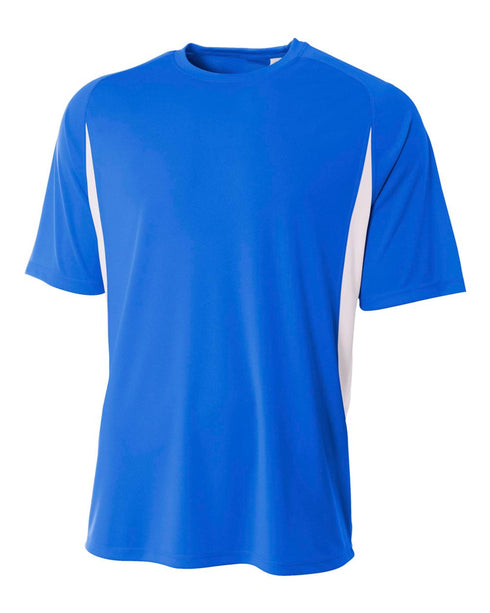 A4 Youth Cooling Performance Color Block Short Sleeve Crew (NB3181), Color 'Royal/White'