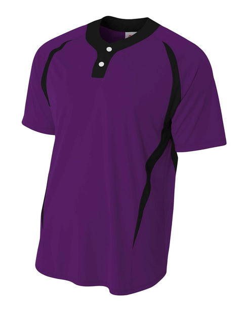 A4 2-Button Color Blocked Baseball Henley (N4229), Color 'Purple/Black'