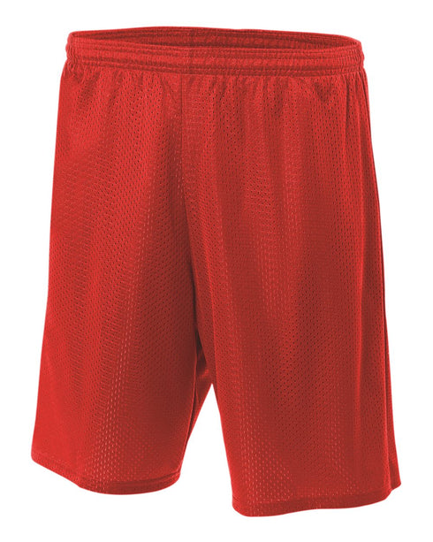 A4 9" Lined Tricot Mesh Short (N5296), Color 'Scarlet'